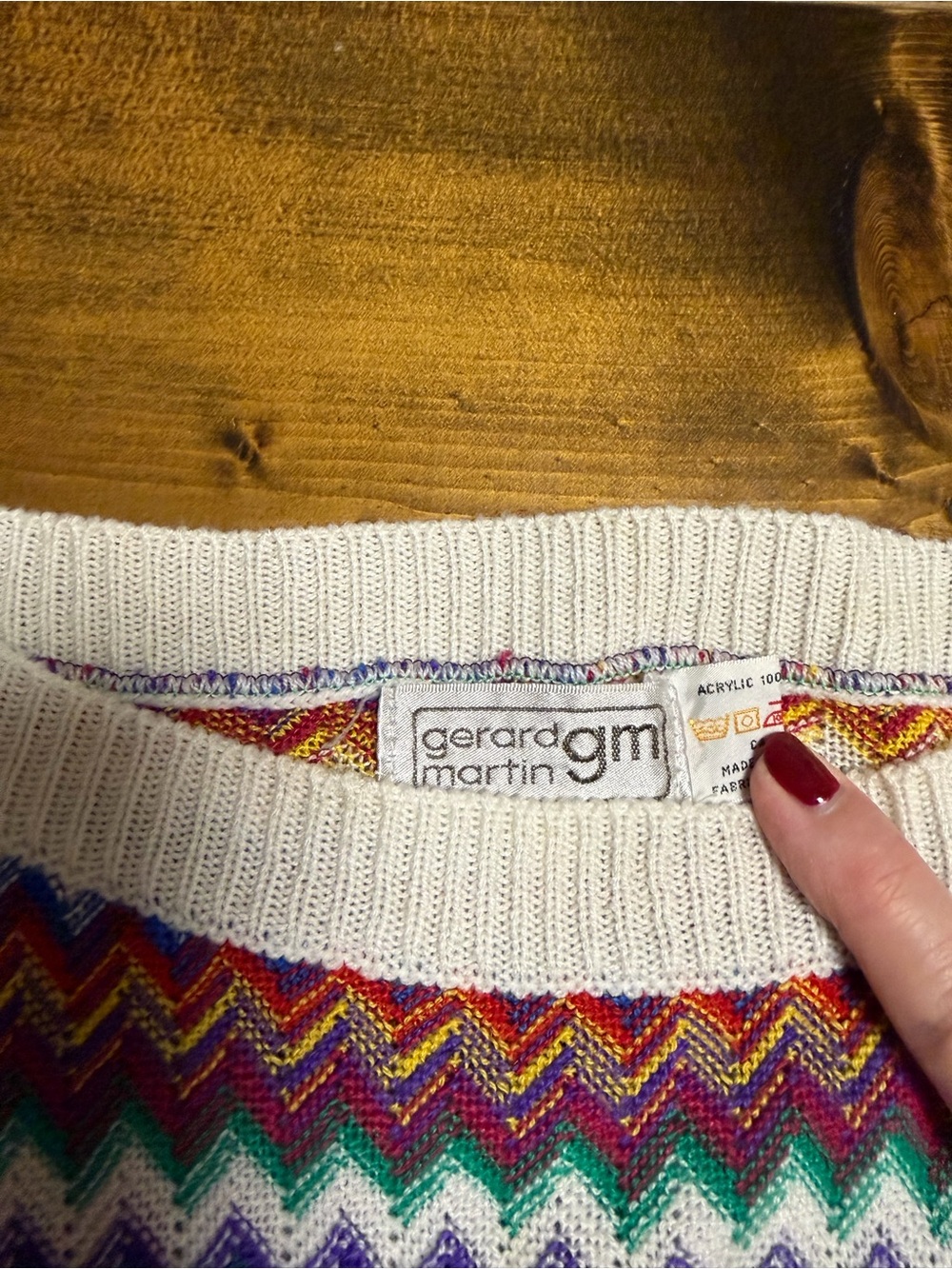 Vintage 80s Gerard Martin Multi Color ZigZag Chevron Knit Sweater Sz 1 Small